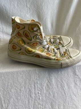 Converse Cream Canvas High-Tops with Green & Yellow Avocado Print